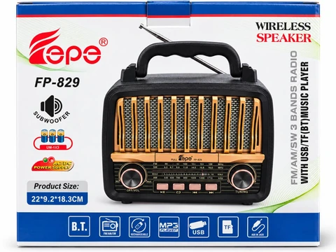 واجهة علبة ZEPE FP-829 تعرض الموديل والأبعاد وخصائص التشغيل