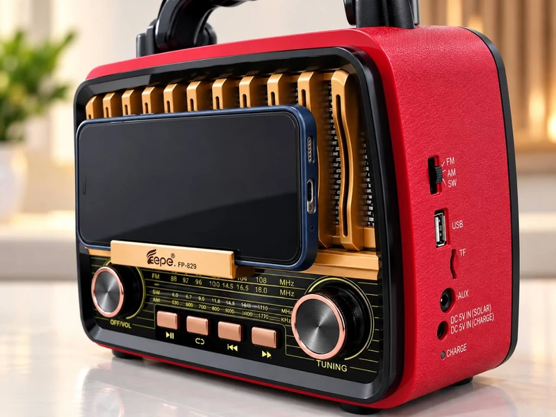 ZEPE FP-829 مع هاتف على الحامل الأمامي ومداخل USB وTF وAUX ظاهرة